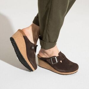 Papillio Dark Brown Suede Wedge Clogs